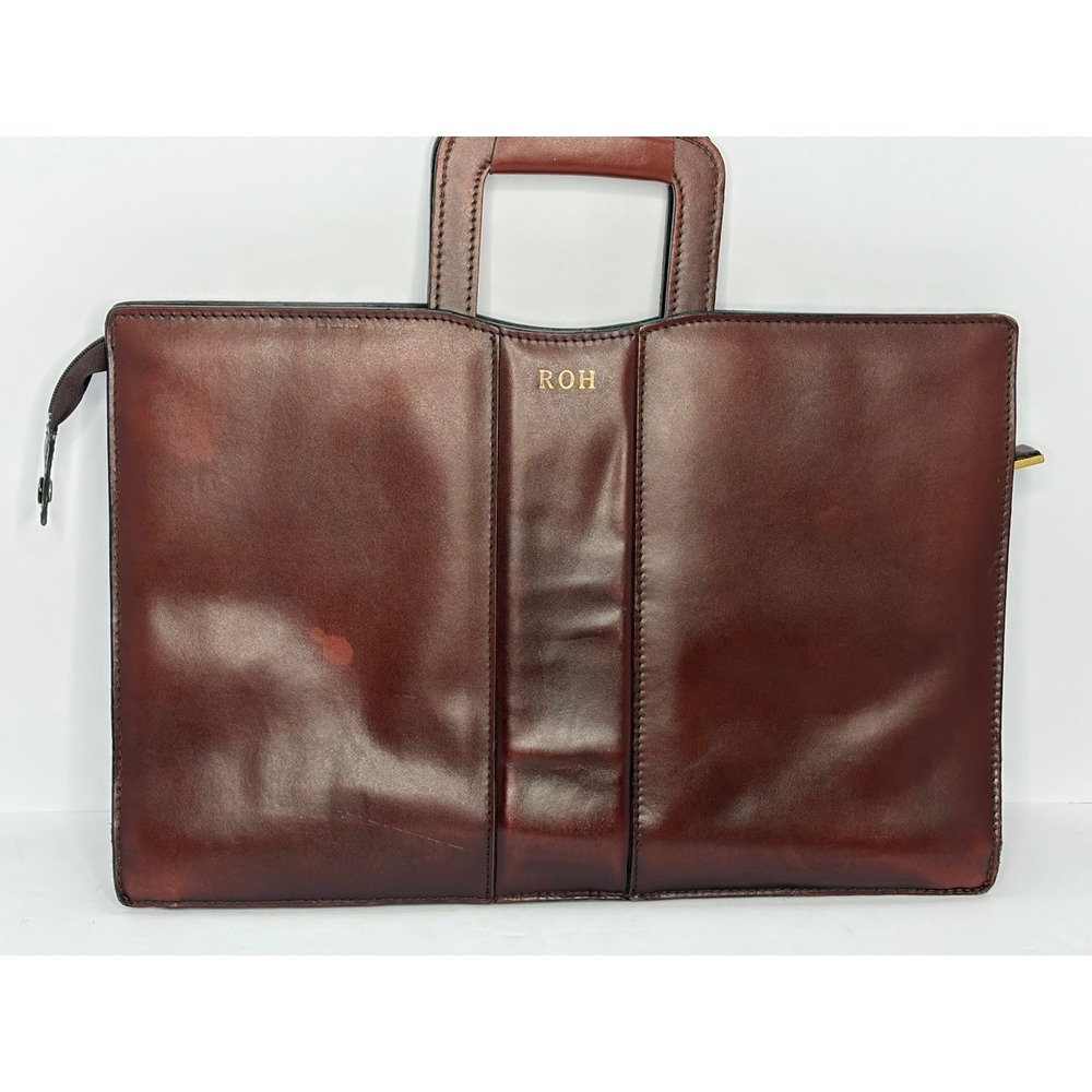 Vintage Mahogany Brown Leather Briefcase Portfolio Zip Top Organizer Bag ROH
